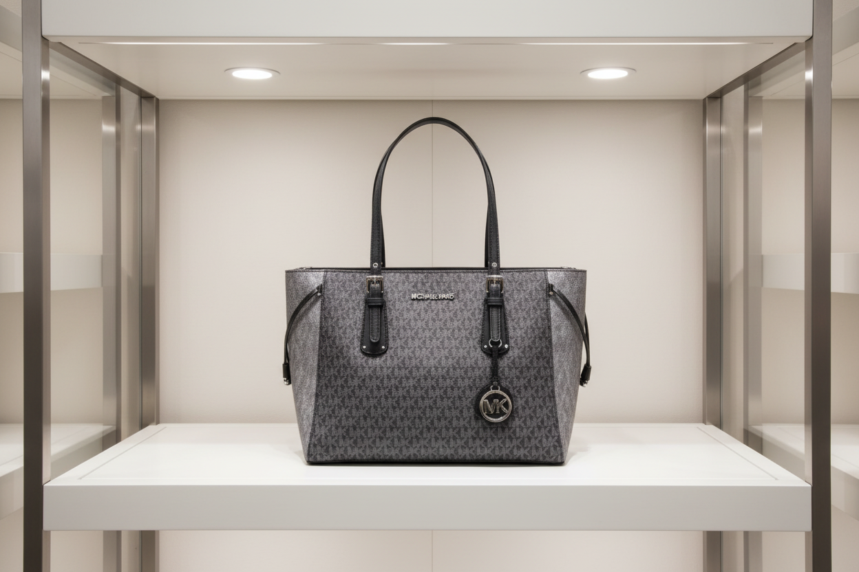 MICHAEL KORS VOYAGER 2 TONE METALLIC LOGO TOTE - MEDIUM