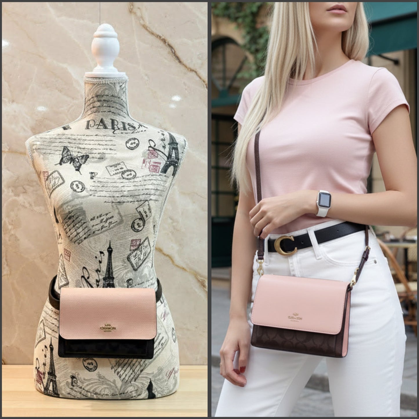 COACH FOLDOVER 3 in 1 BELTBAG/CROSSBODY/BODY BAG - SHELL PINK SIGNATURE SNAKE EMBOSSED