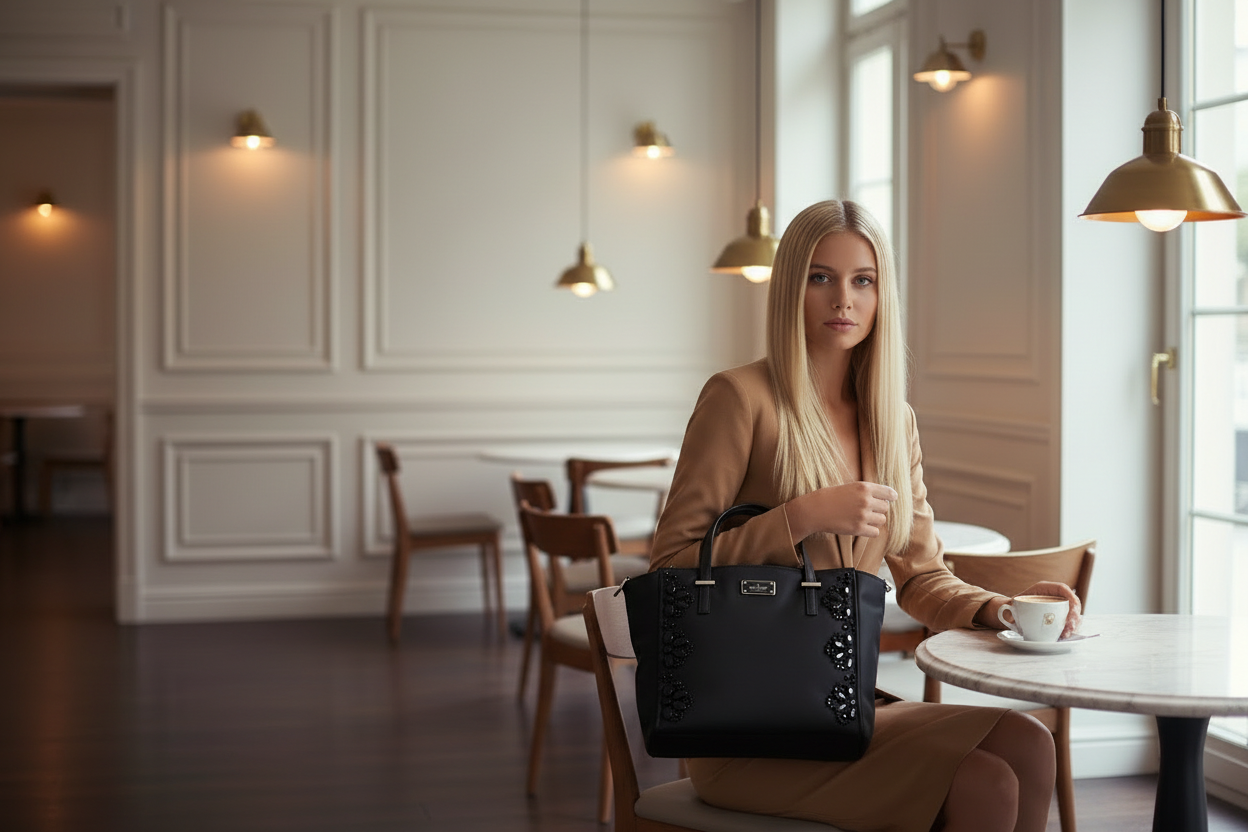 حقيبة يد كيت سبيد نيويورك أليس ويلسون رود مزينة بسحاب وأزرار كبس - نايلون - أسود