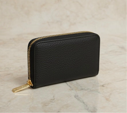 MICHAEL KORS FULTON LEATHER ZIP AROUND COIN PURSE - BLACK