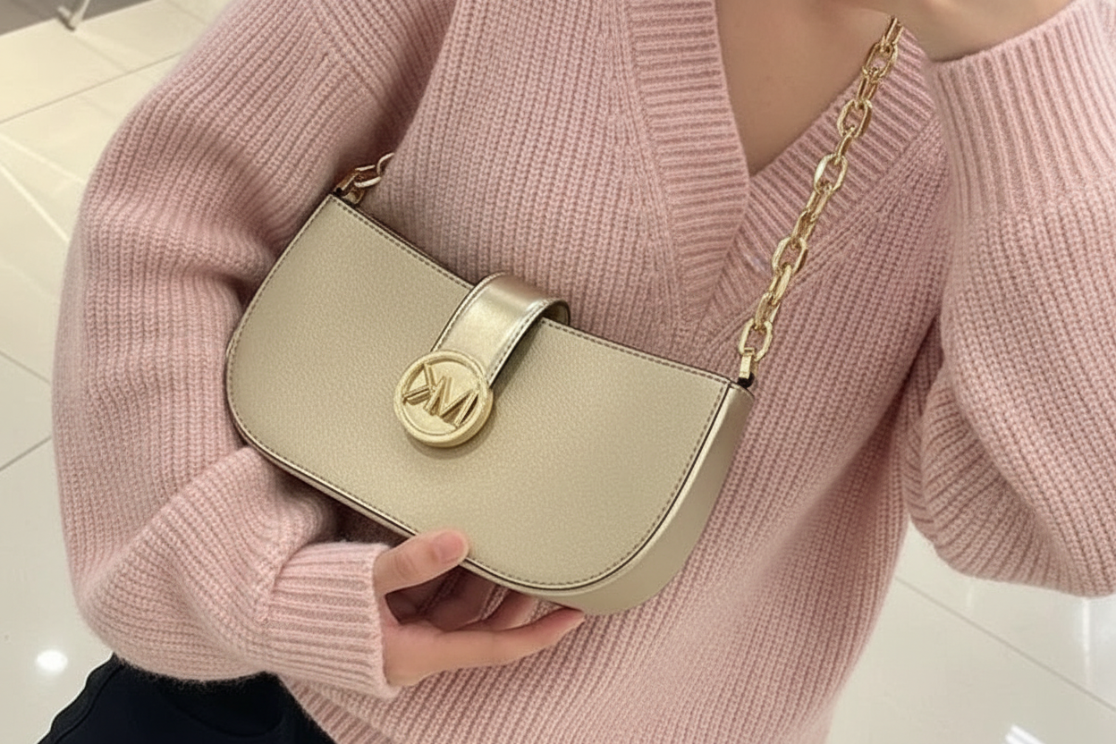 MICHAEL KORS CARMEN POUCHETTE SHOULDER BAG ONLY - PALE GOLD