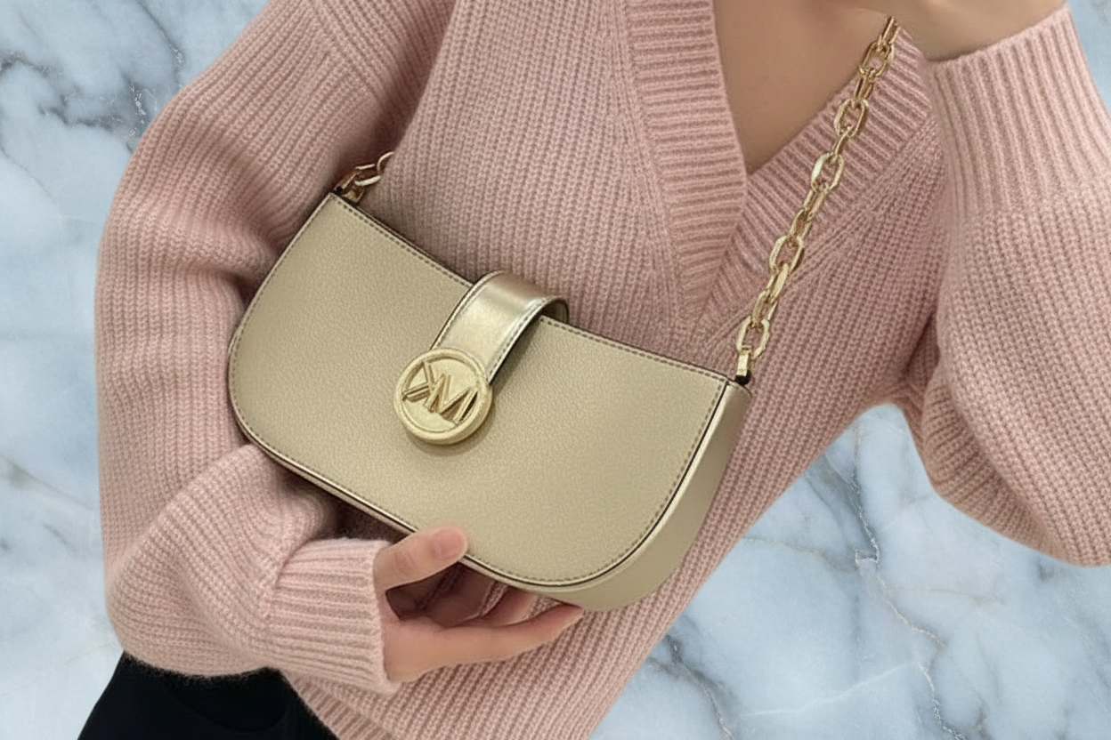 MICHAEL KORS CARMEN POUCHETTE SHOULDER BAG ONLY - PALE GOLD