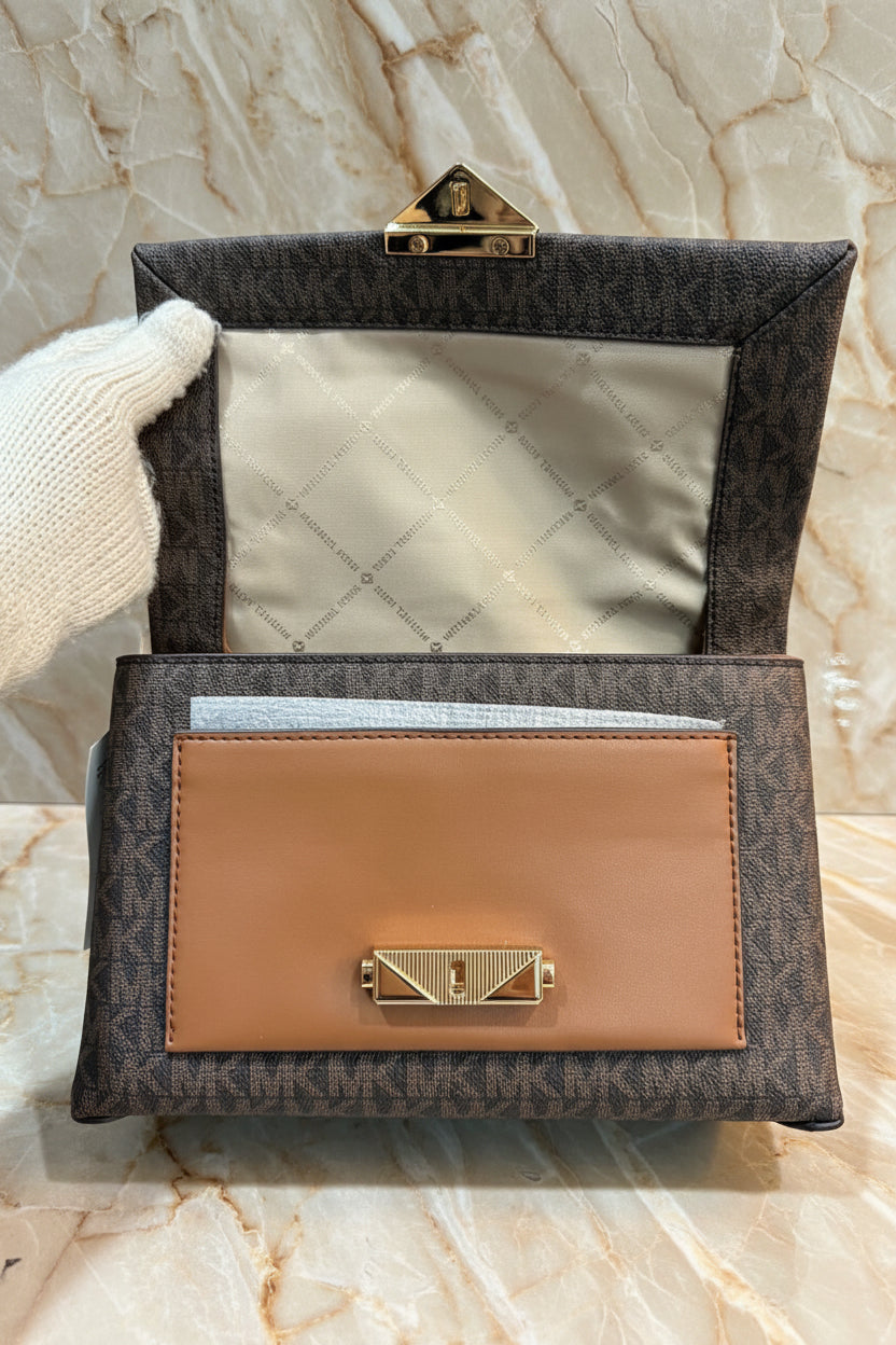 MICHAEL KORS CECE MEDIUM FLAP MONO BROWN