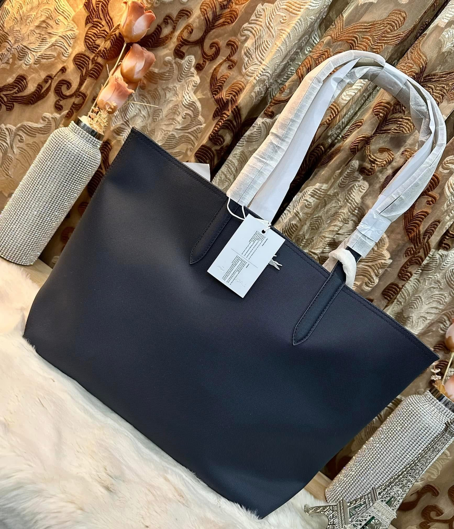 LACOSTE LARGE TOTE WITH LARGE POUCH - REVERSIBLE - NAVY BLUE