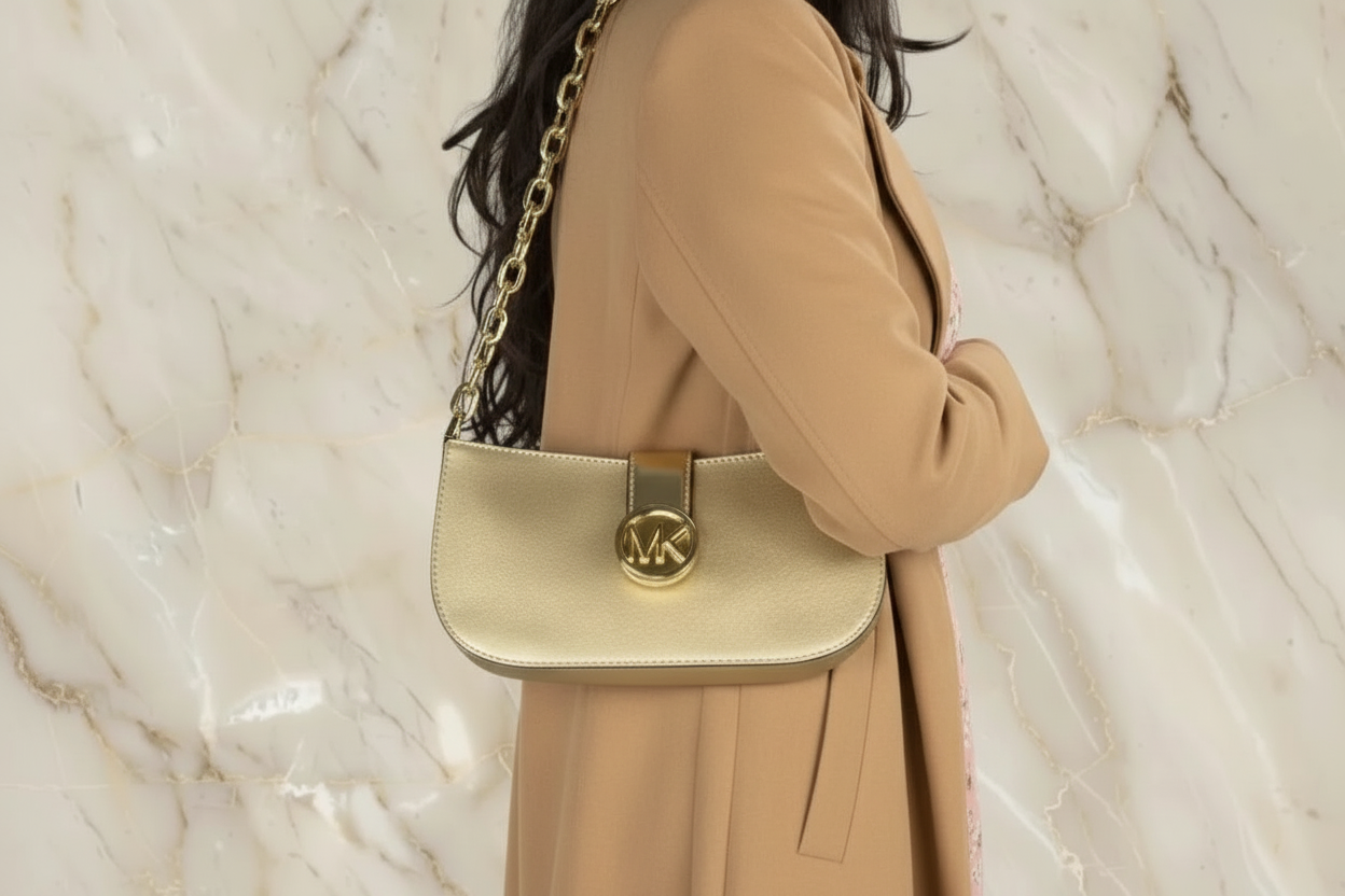 MICHAEL KORS CARMEN POUCHETTE SHOULDER BAG ONLY - PALE GOLD
