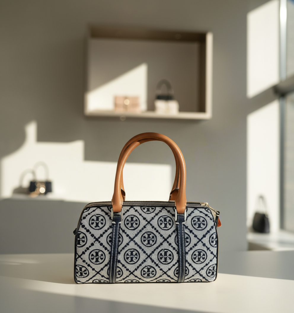 TORY BURCH PETITE BARREL/XBODY - T MONOGRAM NAVY BLUE