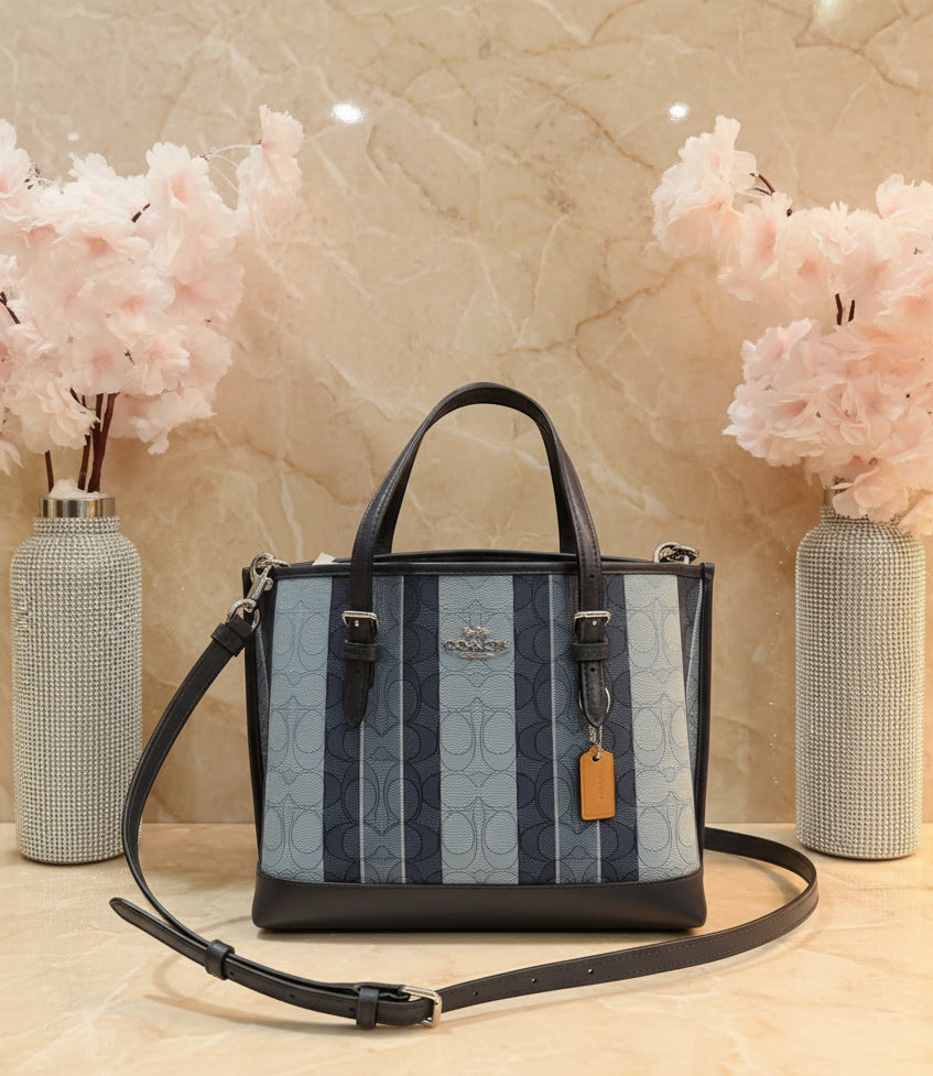 COACH MOLLIE TOTE 25 IN SIGNATURE JACQUARD WITH STRIPES - SILVER/MIDNIGHT MULTI