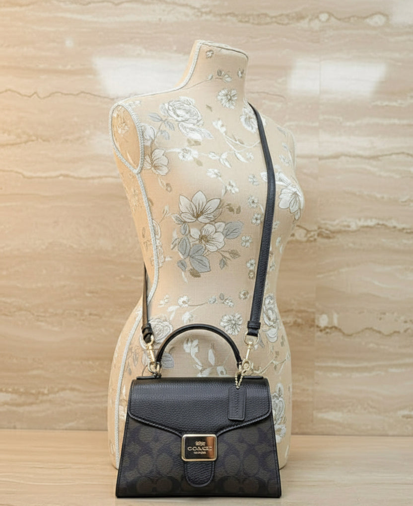 COACH SMALL PEPPER SATCHEL TOP HANDLE IN SIGNATURE BROWN BLACK