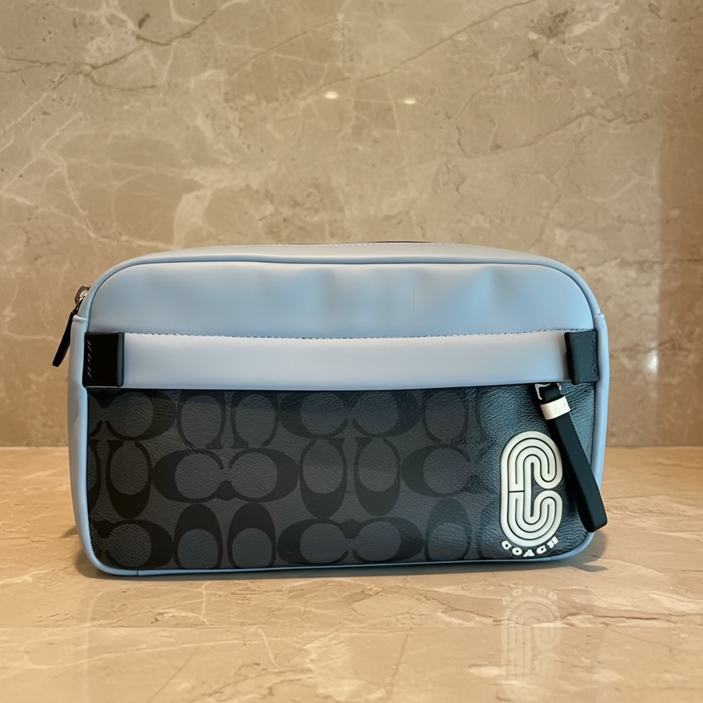 COACH EDGE BODYBAG/CHEST BAG COLORBLOCK BLUE & SIG CHARCOAL BLACK - WITH COAC PATCH