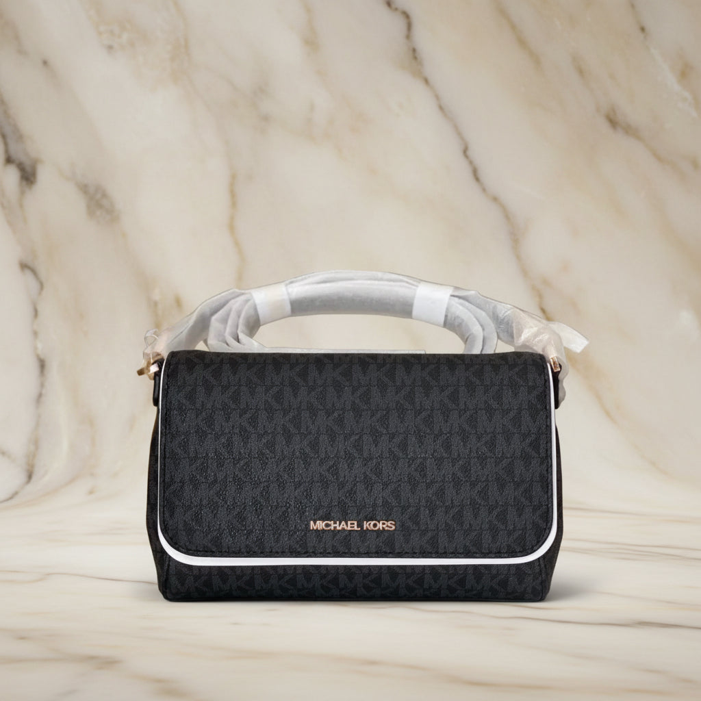 MICHAEL KORS LOGO FLAP CROSSBODY - MONOGRAM BLACK COLOR