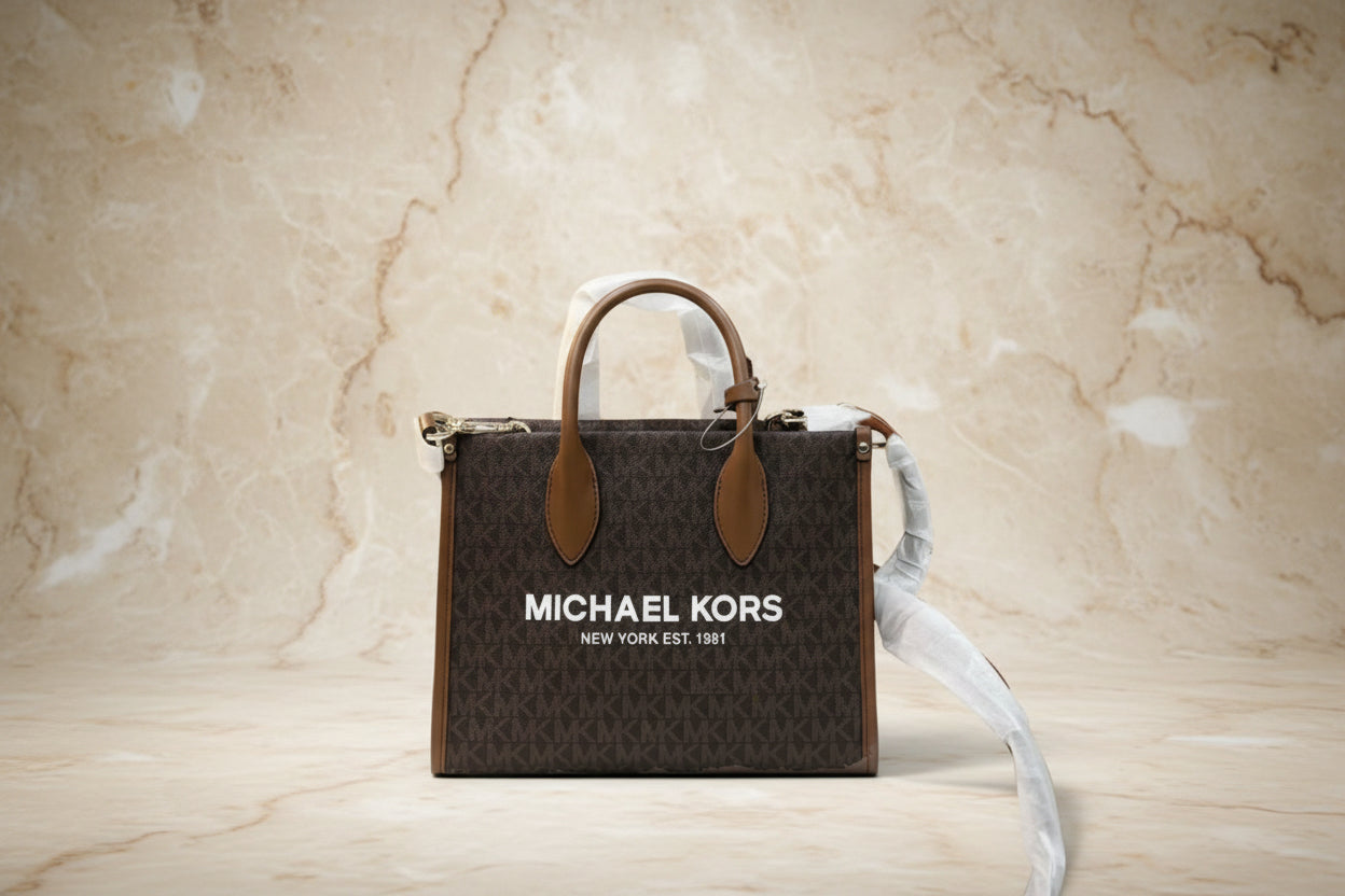 MICHAEL KORS MIRELLA SMALL SHOPPER TOP ZIP CROSSBODY BAG - BROWN ACORN