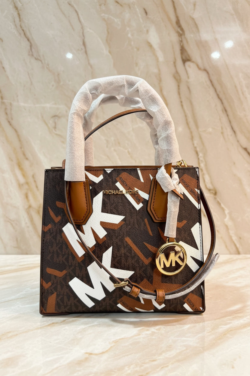 MICHAEL KORS MERCER MEDIUM MESSENGER BAG - LUGGAGE MULTI GRAPHIC LOGO