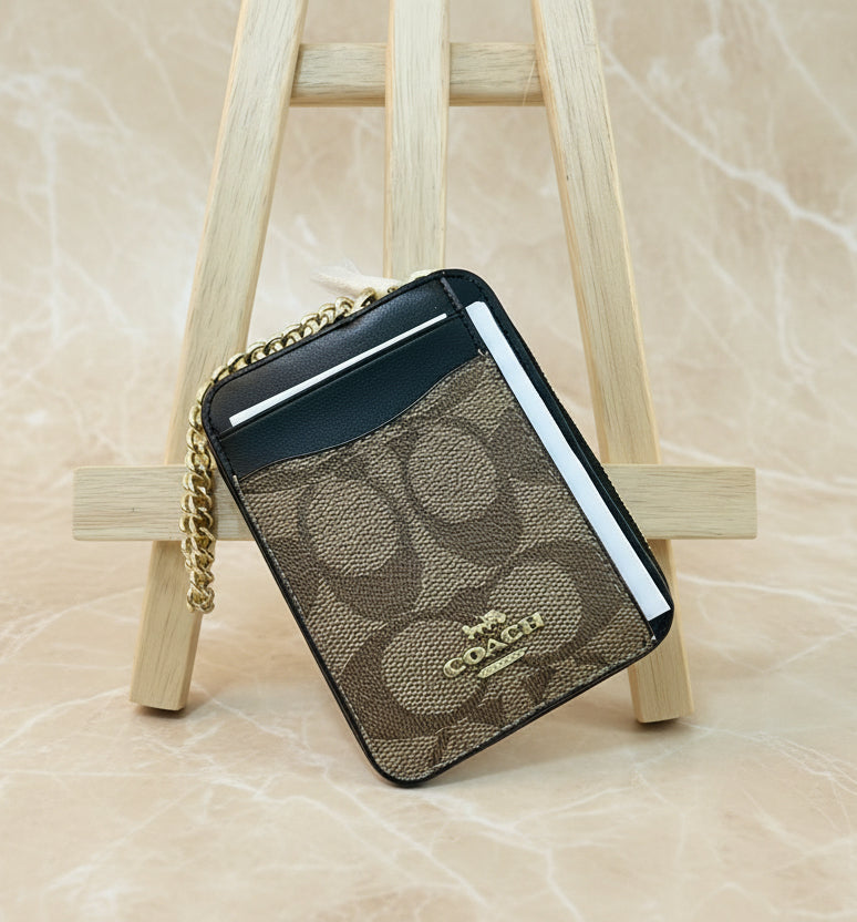 COACH ZIP CARD CASE WITH CHAIN