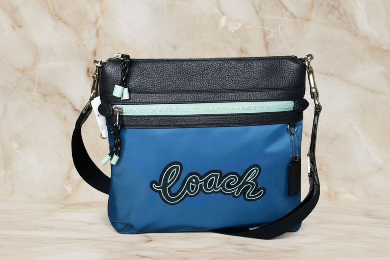 COACH VALE FILE CROSSBODY - NYLON/PEBBLE LEATHER CERULEAN MULTI COLOR