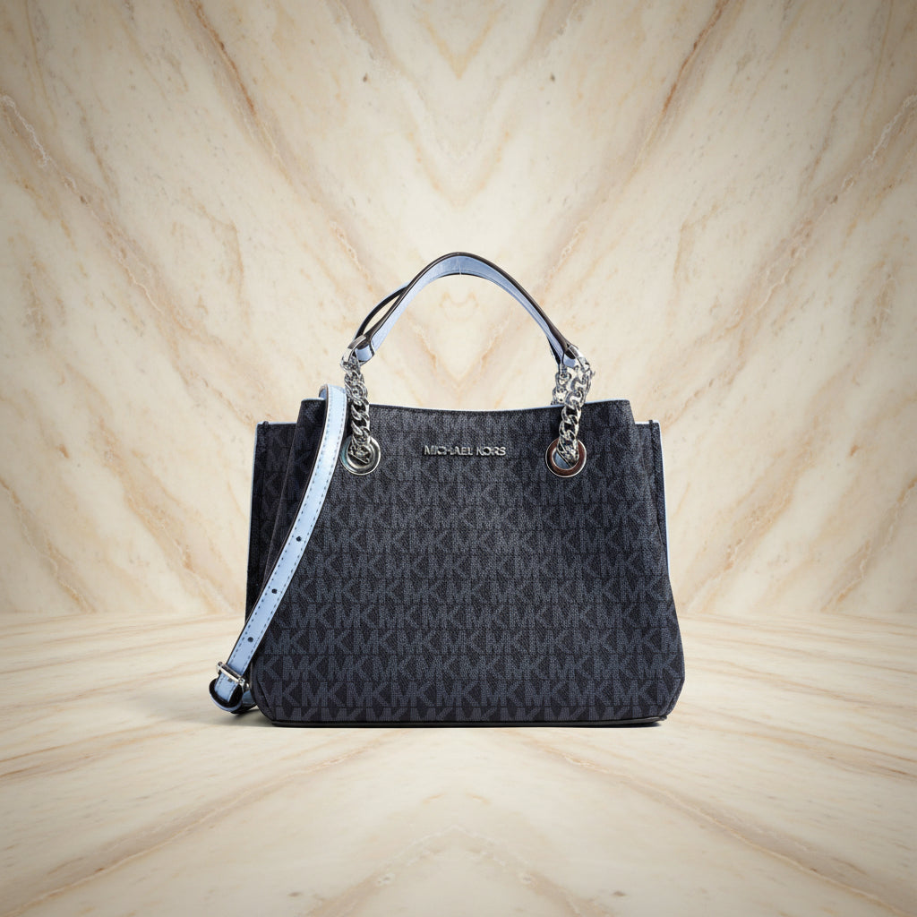 MICHAEL KORS SMALL TEAGEN LEATHER SATCHEL - SIGNATURE ADMIRAL BLUE