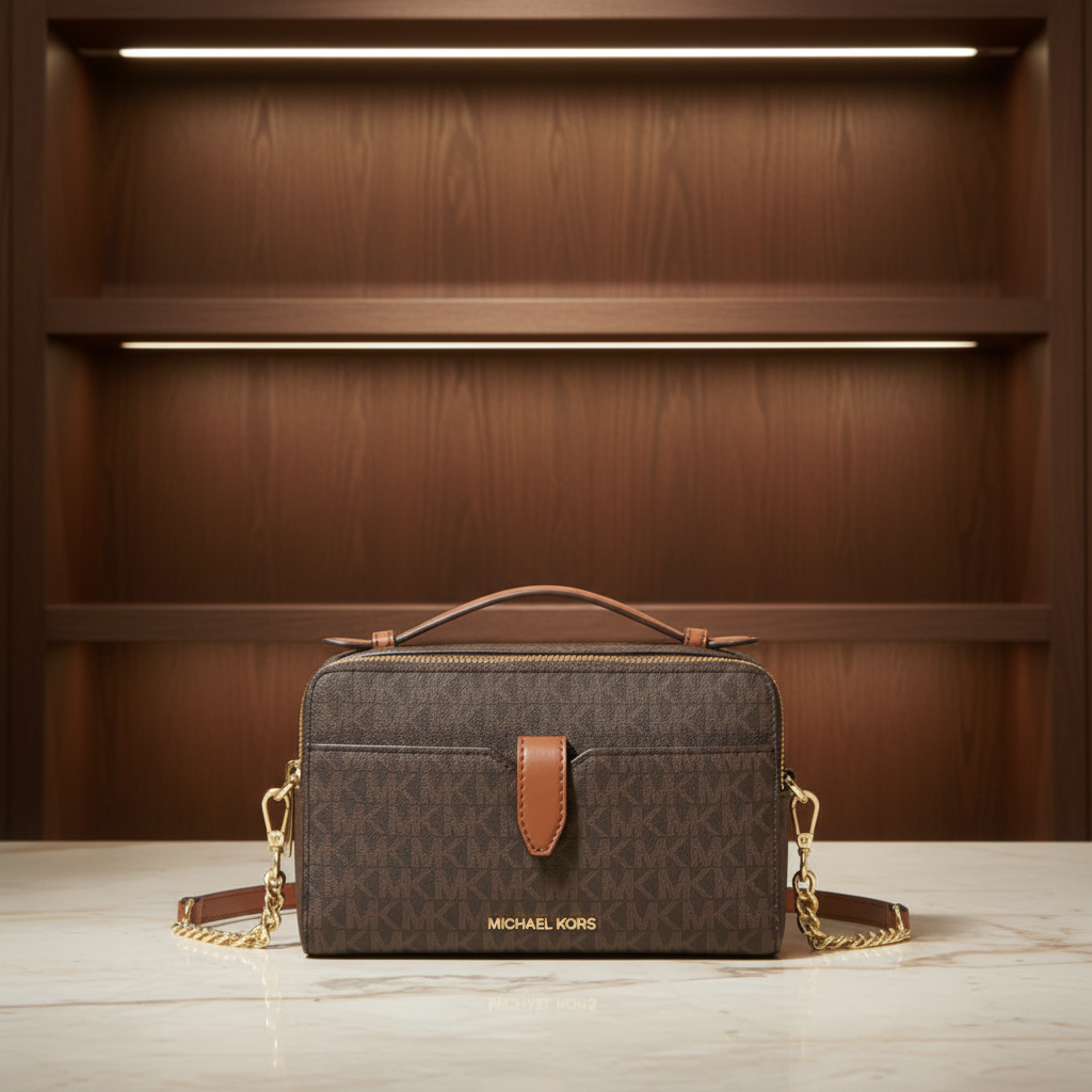 MICHAEL KORS JET SET ITEM DOUBLE ZIP SMARTPHONE CROSSBODY - SIGNATURE BROWN