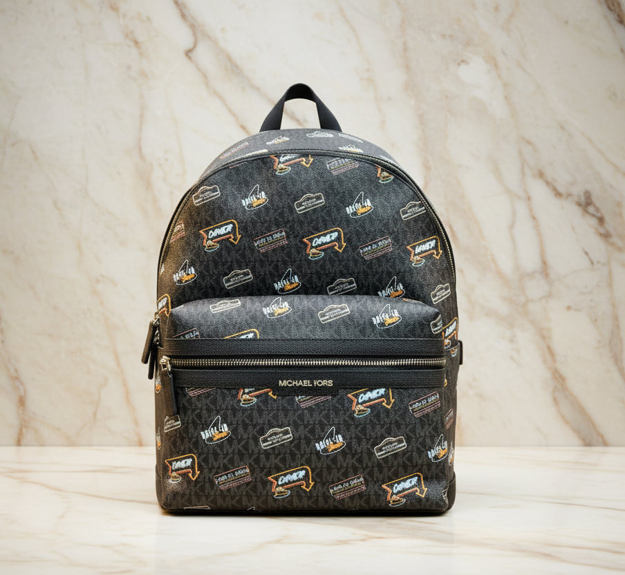 MICHAEL KORS COOPER EMBELISHED SIGNATURE LOGO DOME BACKPACK - BLACK