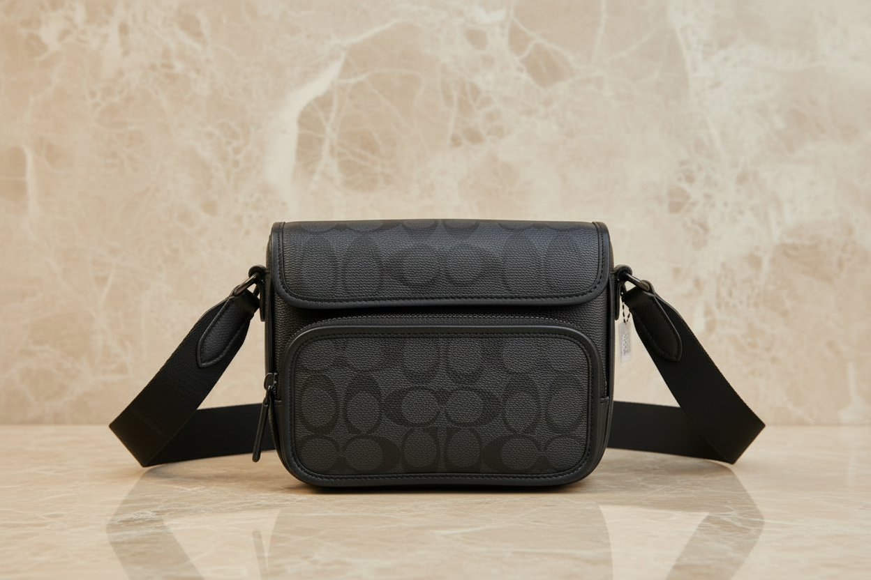 COACH SULLIVAN FLAP CROSSBODY - SIGNATURE CANVAS/CHARCOAL BLACK