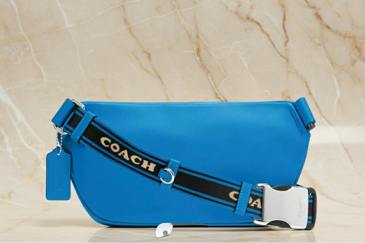COACH ELIAS BELTBAG/ CHEST BAG/BODY BAG IN COLORBLOCK SIGNATURE CANVAS - KHAKI/RACER BLUE