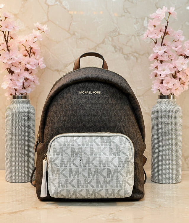 MICHAEL KORS MEDIUM ERIN BACKPACK - SIGNATURE BROWN/WHITE
