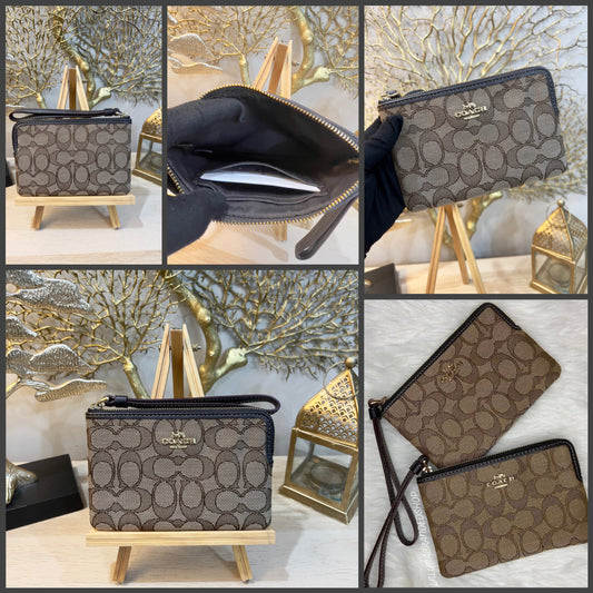 محفظة صغيرة من كوتش بسحاب واحد - قماش جاكار بني مميز