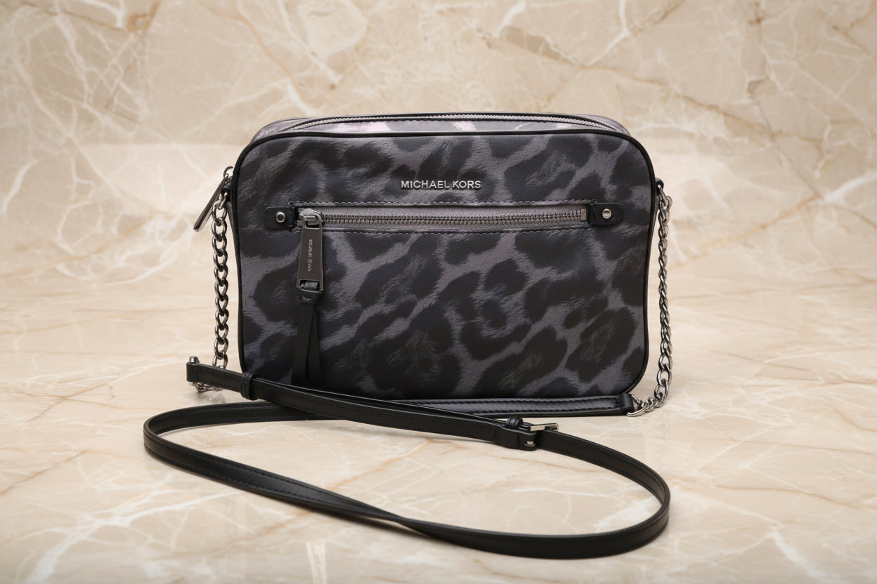 MICHAEL KORS EW JET SET NYLON CHAIN CROSSBODY - BLACK/GREY GUN METAL