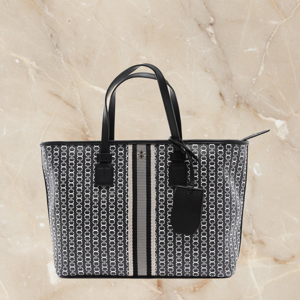 TORY BURCH GEMINI LINK ZIP TOP TOTE SMALL CANVAS