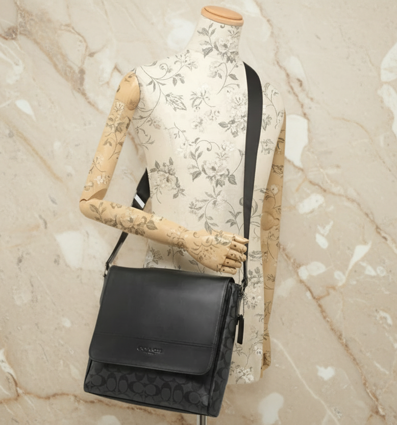 COACH HOUSTON MAP CROSSBODY BAG - SIGNATURE COATED CANVAS & REFINED CALF LEATHER