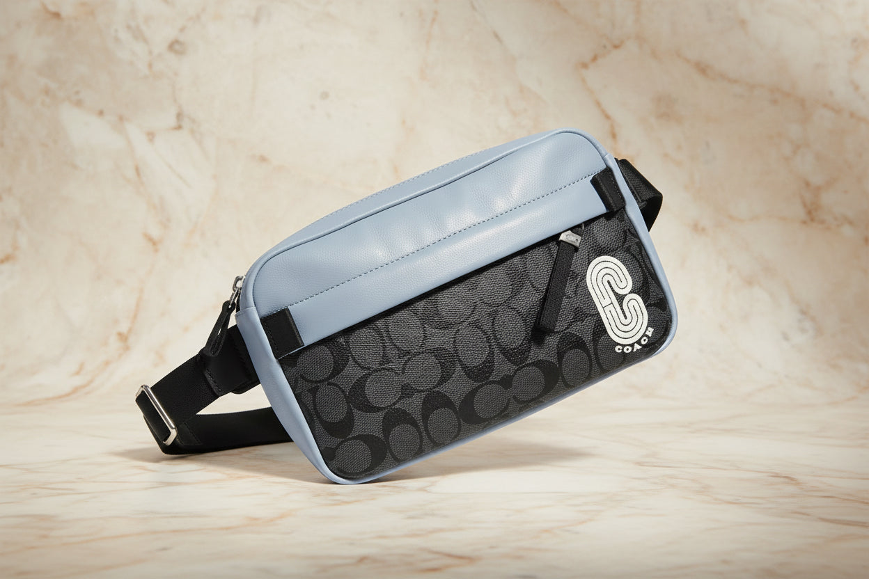 COACH EDGE BODYBAG/CHEST BAG COLORBLOCK BLUE & SIG CHARCOAL BLACK - WITH COAC PATCH