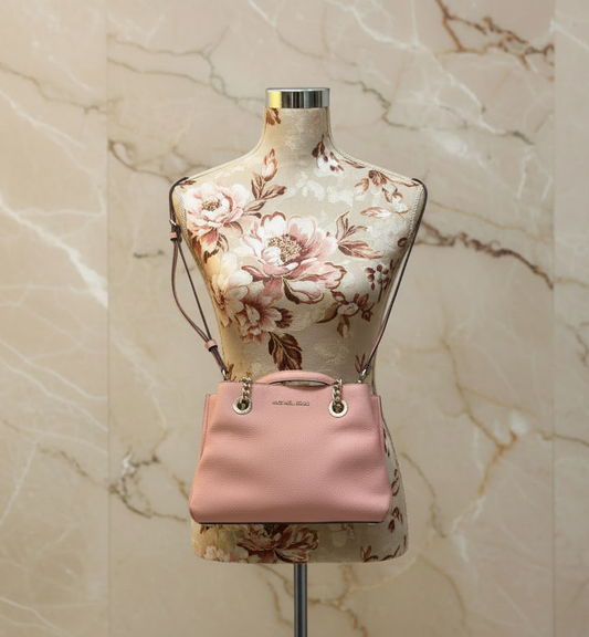 MICHAEL KORS SMALL TEAGEN LEATHER SATCHEL - PEACH