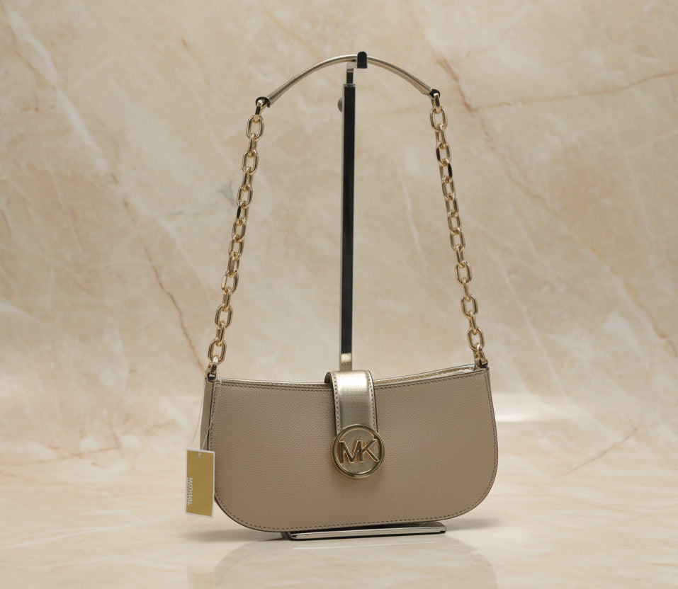 MICHAEL KORS CARMEN POUCHETTE SHOULDER BAG ONLY - PALE GOLD