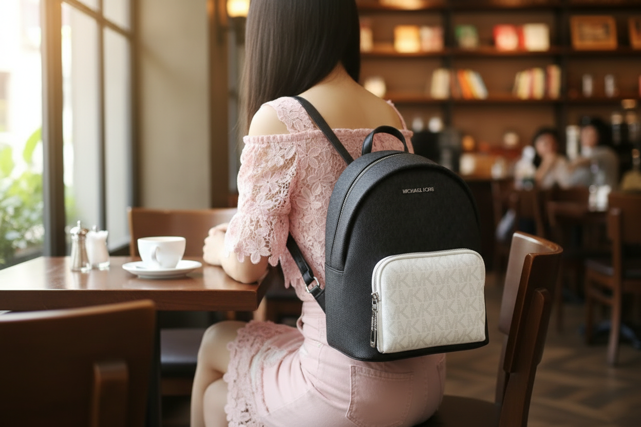 MICHAEL KORS MEDIUM ERIN BACKPACK SIGNATURE BLACK/WHITE