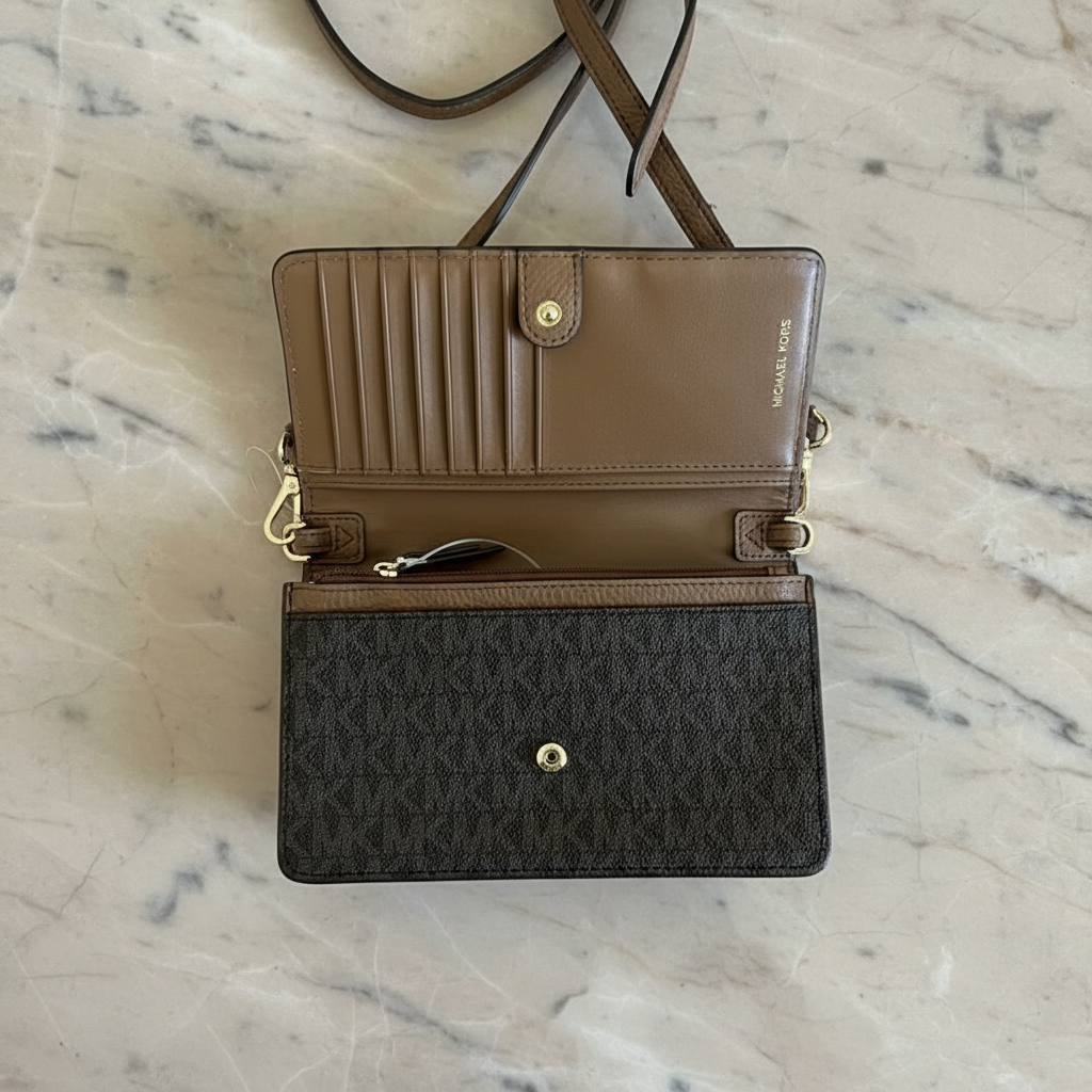 MICHAEL KORS Jet Set Small Studded Faux Leather & Logo Smartphone Crossbody Bag - SALE ‼️ With slight bumped in front ( From Boutique Store )