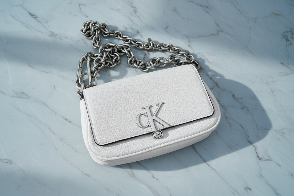 CALVIN KLEIN CHAIN CROSSBODY BAG - SILVER BIRCH