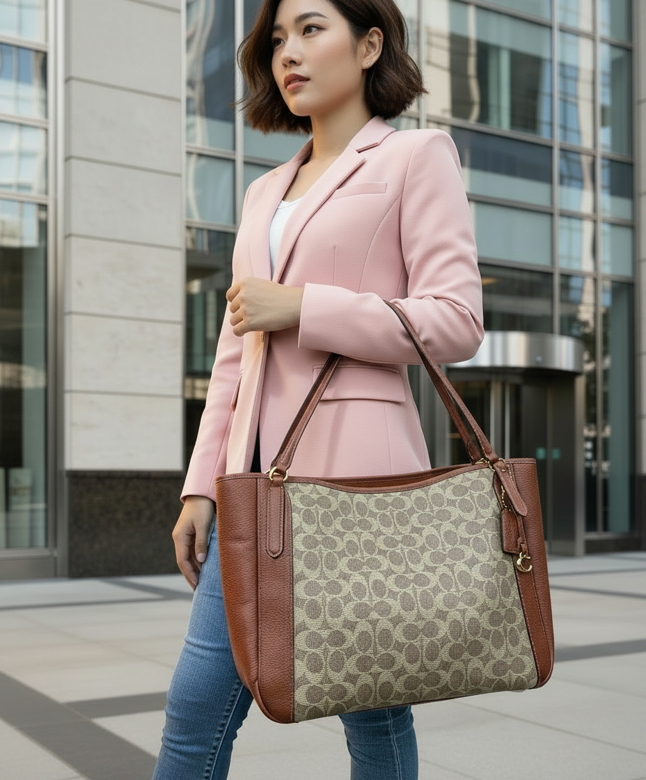 حقيبة كوتش ألانا بسحاب من قماش مميز - لون بني صدئ