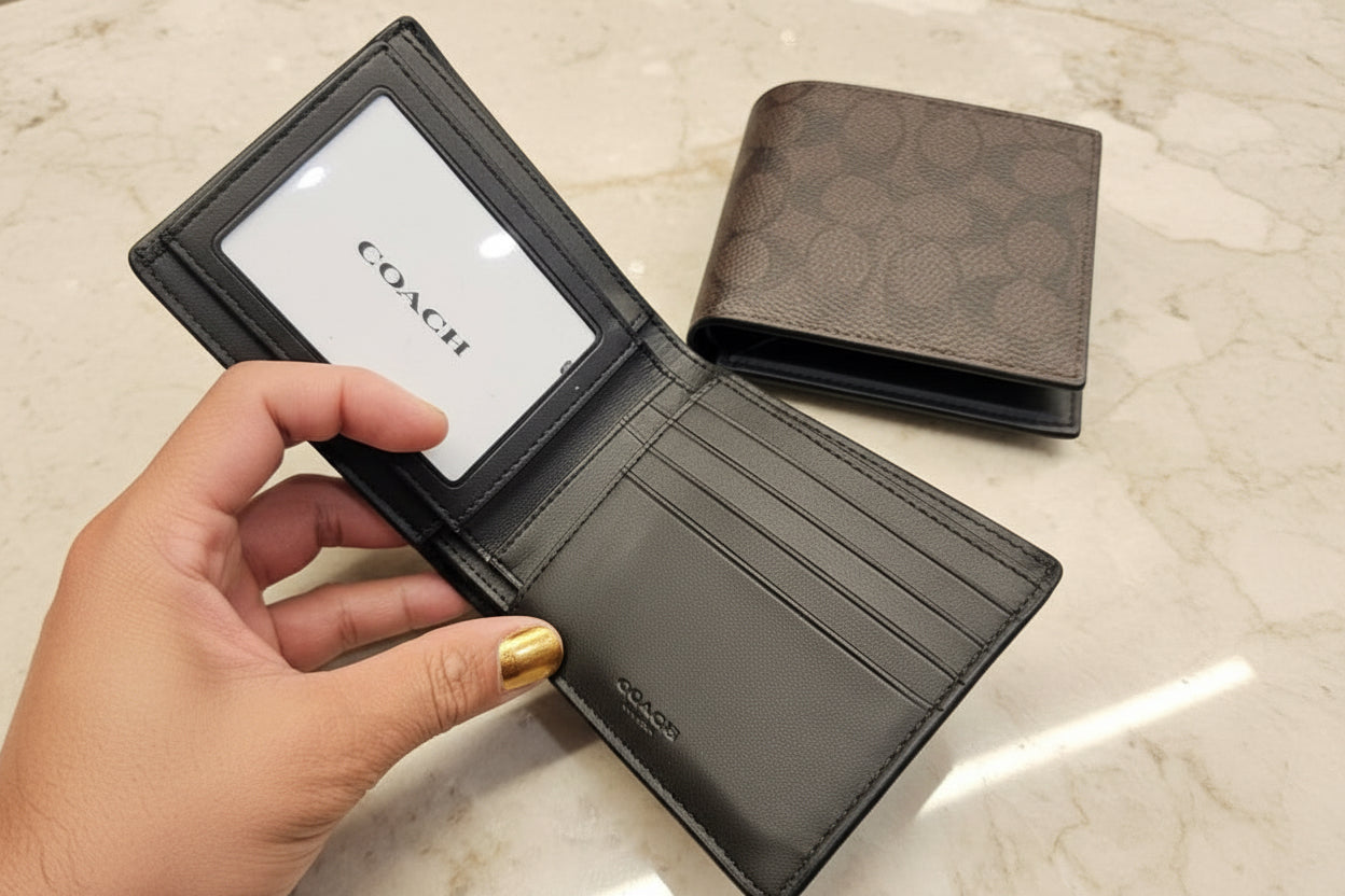 COACH MEN’S BIFOLD WALLET WITH INSERT - SIGNATURE CHARCOAL BLACK - NO INSERT