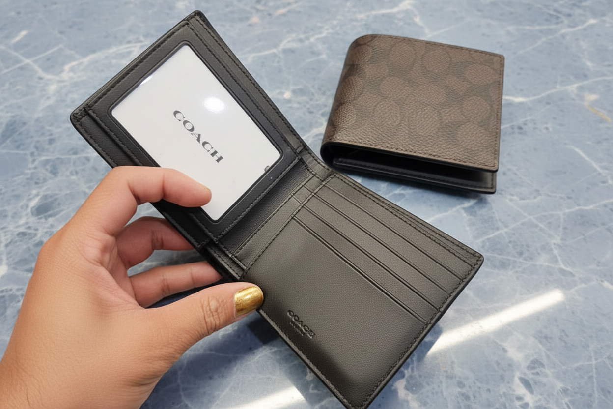 COACH MEN’S BIFOLD WALLET WITH INSERT - SIGNATURE CHARCOAL BLACK - NO INSERT