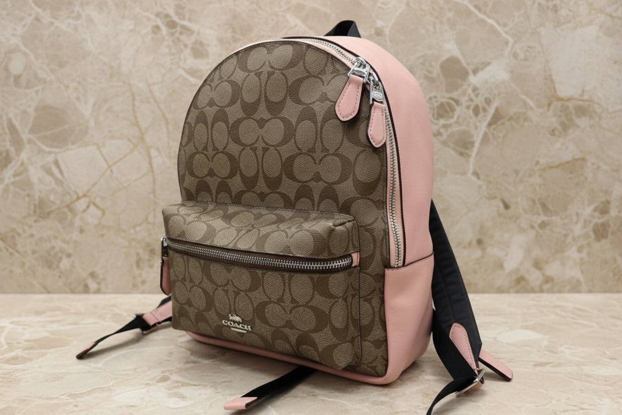 COACH CHARLIE MEDIUM BACKPACK - SIGNATURE BROWN/PINK