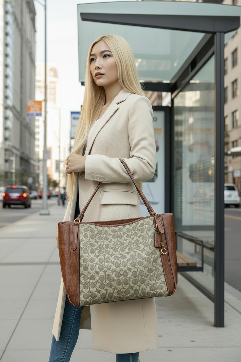 COACH ALANA ZIP TOTE IN SIGNATURE CANVAS - TAN RUST