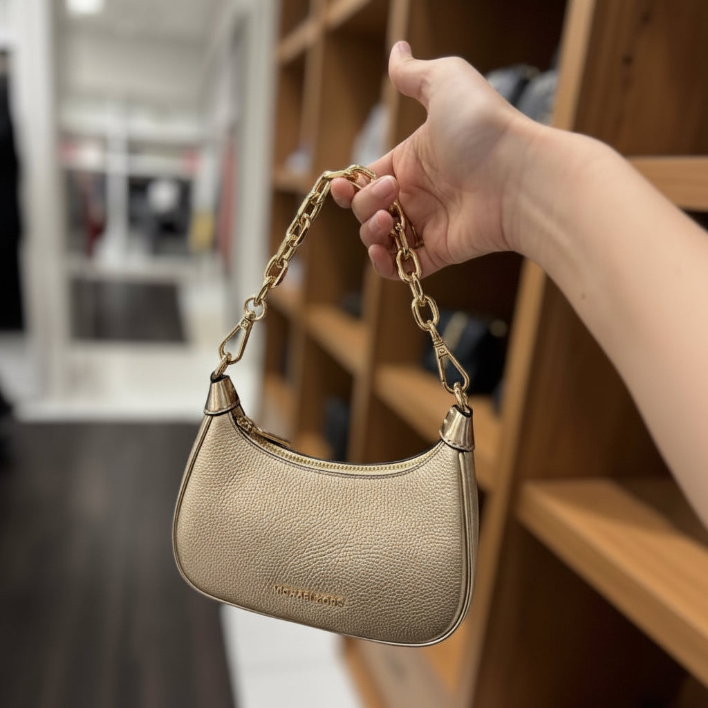 MICHAEL KORS MINI CORA CHAIN SHOULDER BAG/CROSBODY BAG - METTALIC PEBBLE GOLD