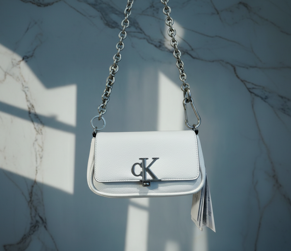CALVIN KLEIN CHAIN CROSSBODY BAG - SILVER BIRCH