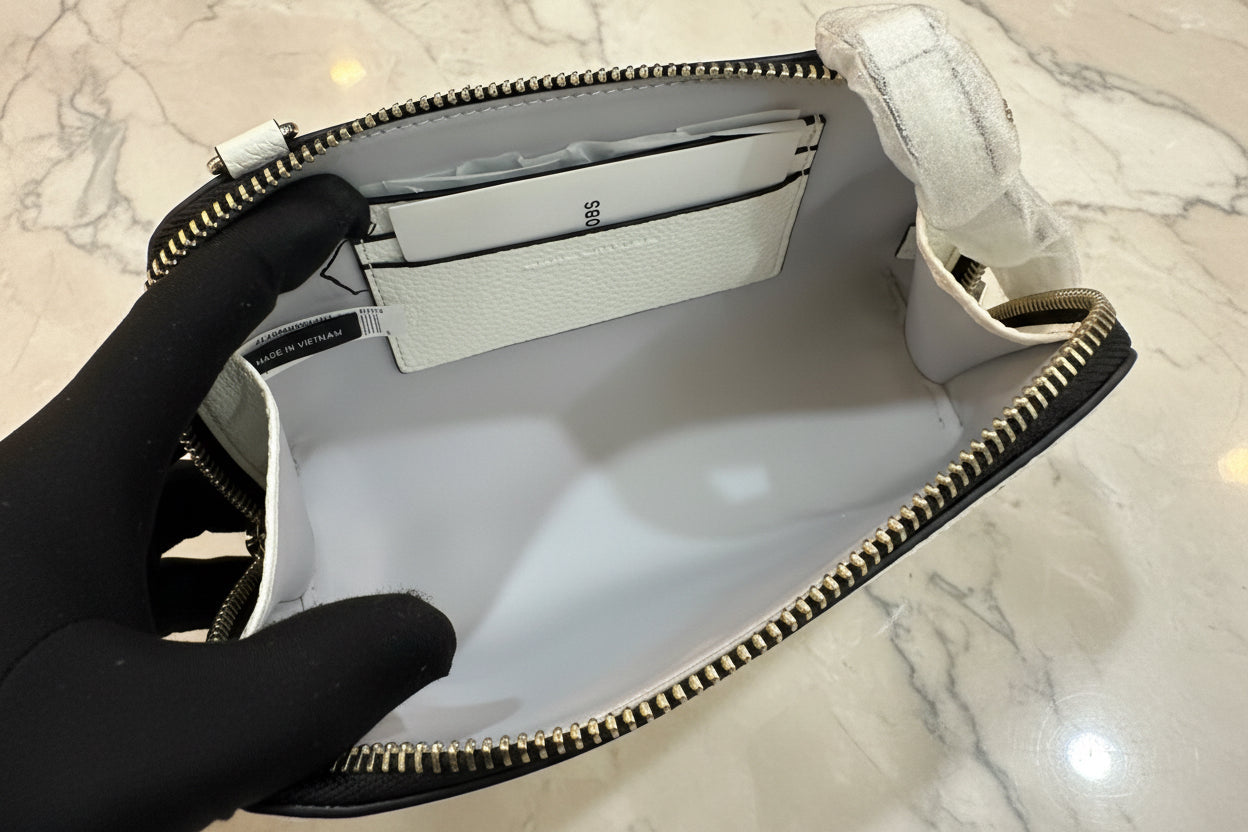 MARC JACOBS GRIND WHITE COTTON PEBBLE LEATHER MINI CROSSBODY/POUCH