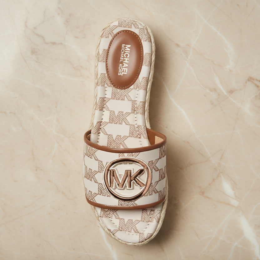 MICHAEL KORS INDIRA WEDGE - JACQUARD BEIGE SIZE 6 CAN FIT TO SIZE 6.5
