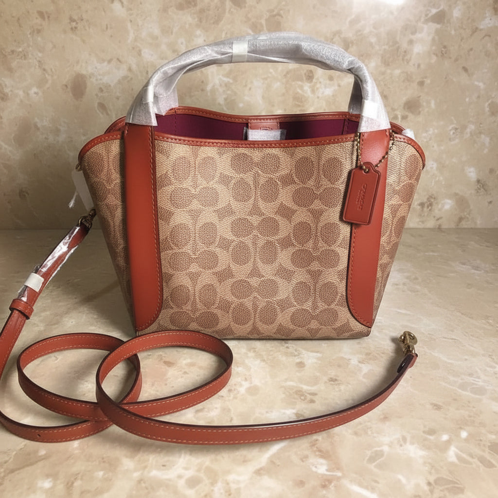 COACH HADLEY HOBO 21 - SIGNATURE CANVAS TAN RUST
