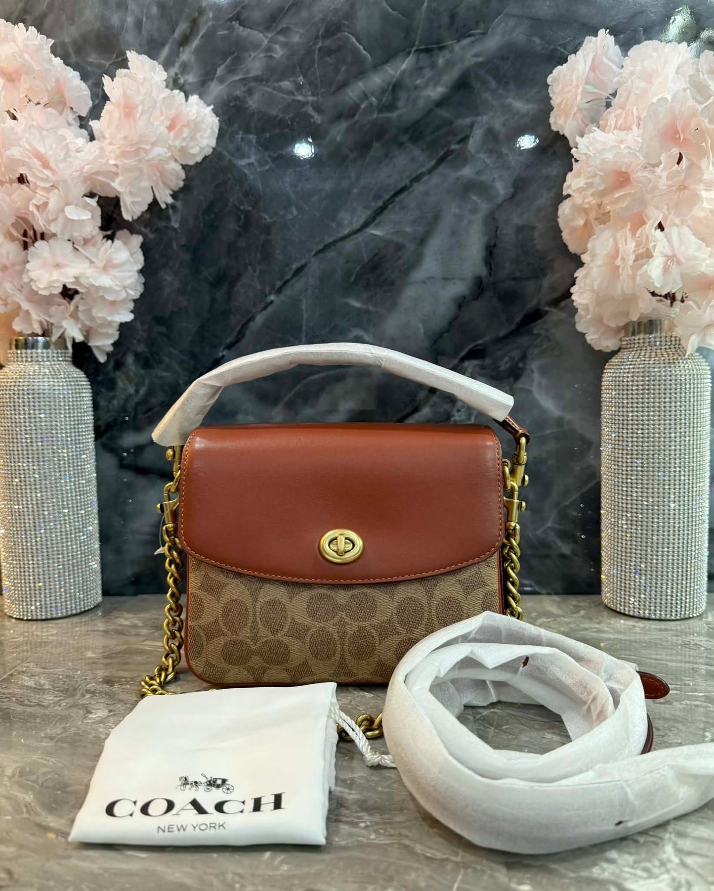 COACH CASSIE 19 3 in 1/ 3 STRAP IN SIGNATURE CANVAS - TAN RUST - MISSING PRICE TAG
