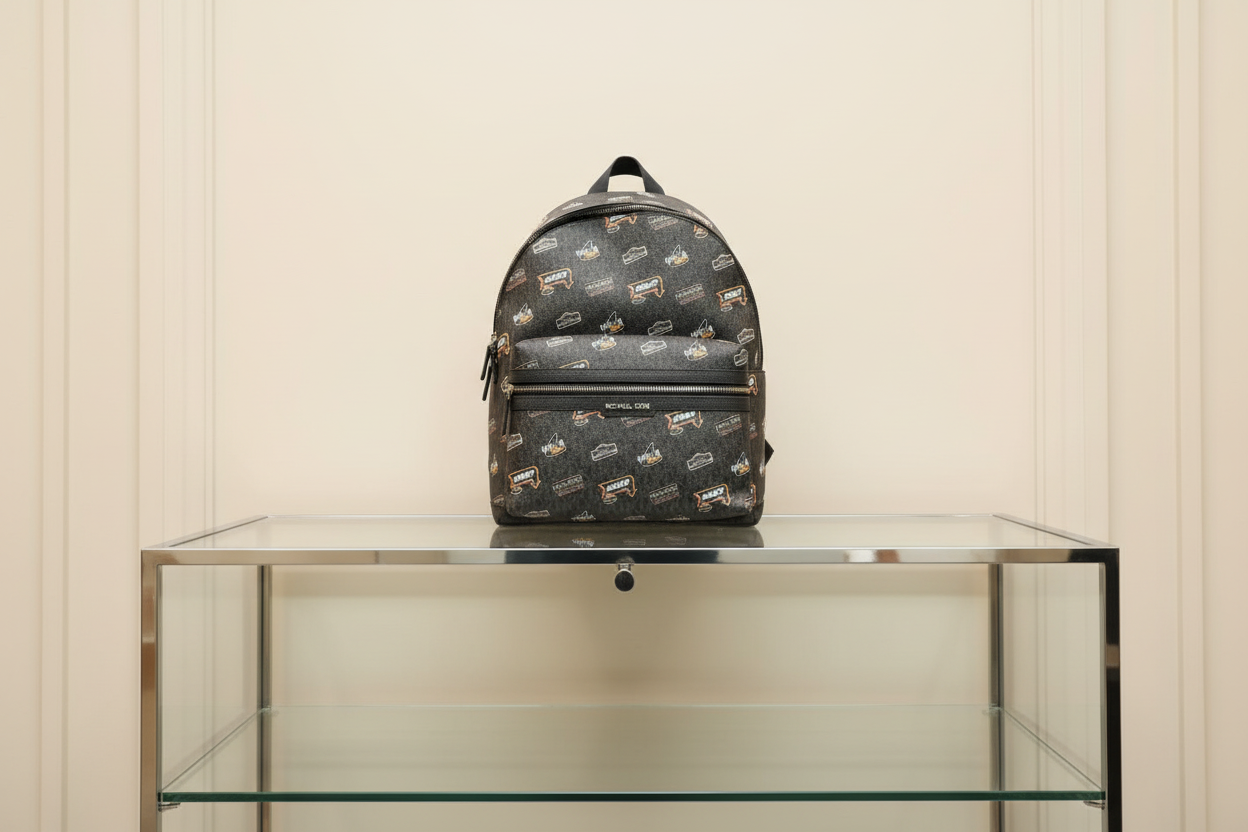 MICHAEL KORS COOPER EMBELISHED SIGNATURE LOGO DOME BACKPACK - BLACK
