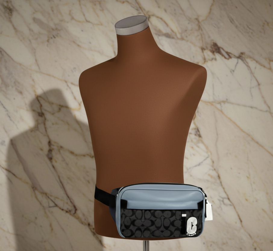 COACH EDGE BODYBAG/CHEST BAG COLORBLOCK BLUE & SIG CHARCOAL BLACK - WITH COAC PATCH