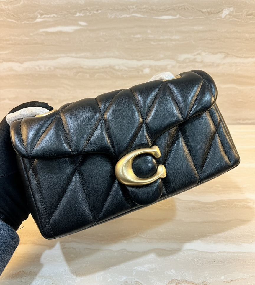 حقيبة كوتش مبطنة بنقشة تابي 20 - أسود - جلد نابا