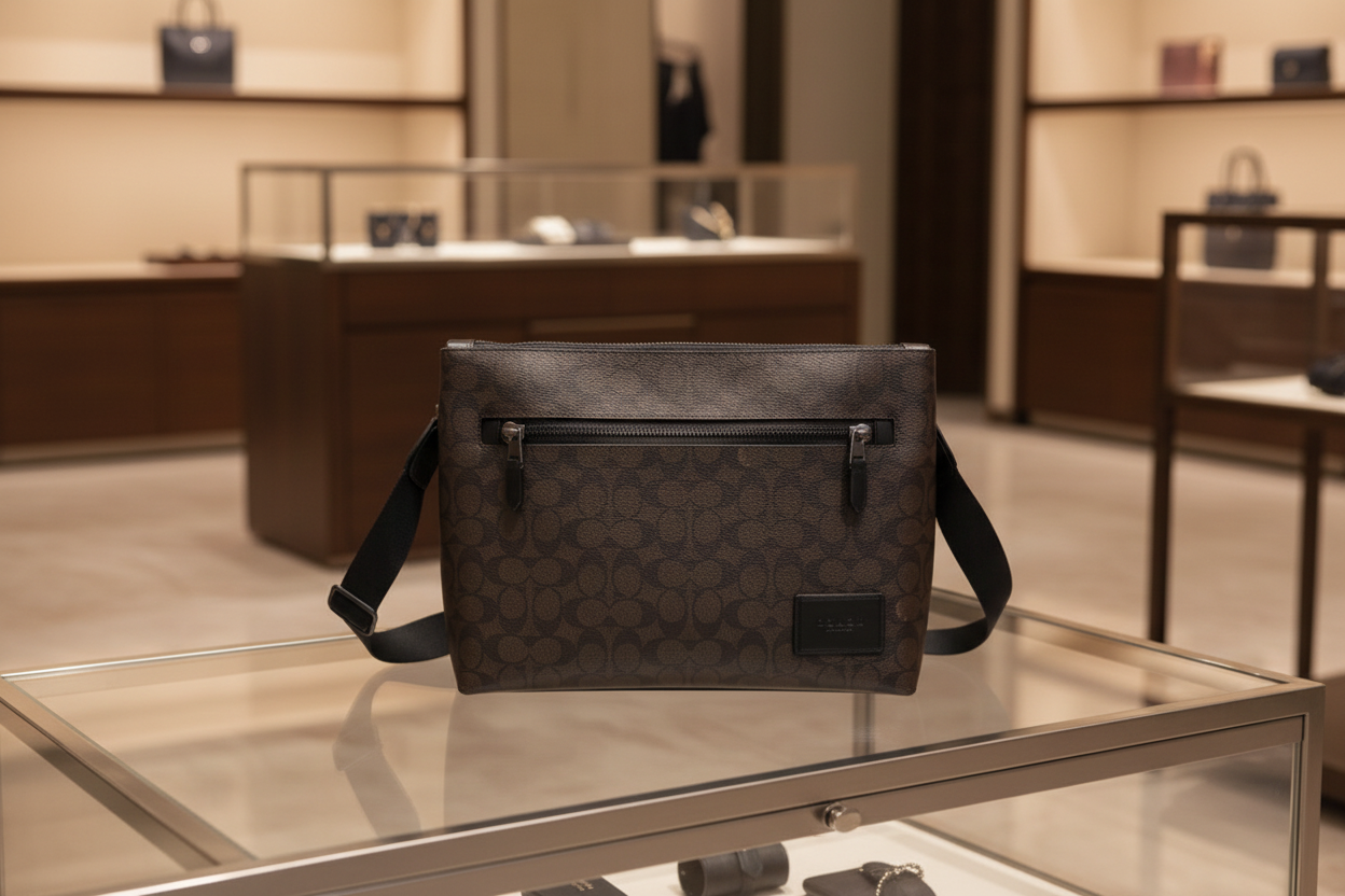 حقيبة كروسبودي من كوتش مصنوعة من قماش مميز - لون الماهوجني