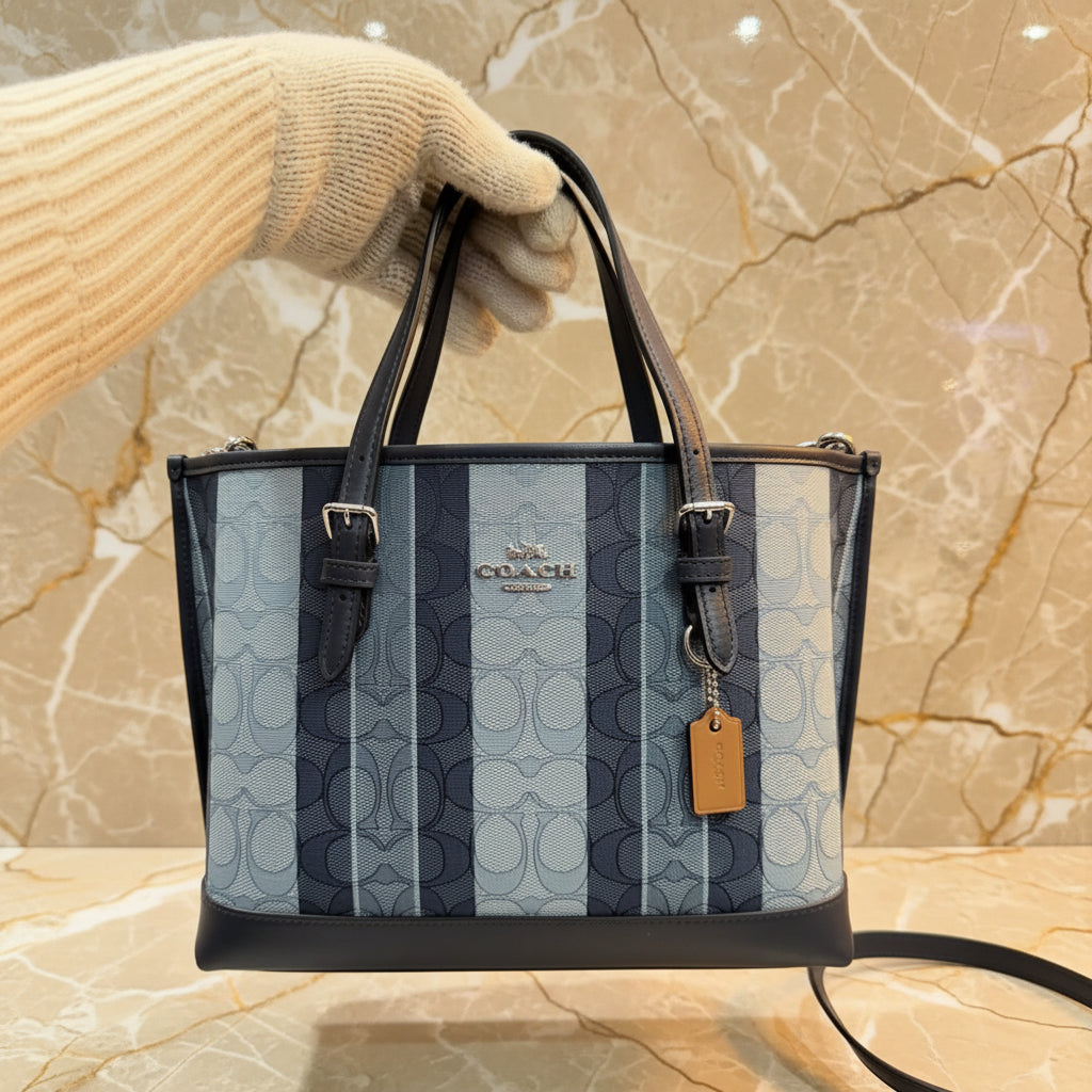 COACH MOLLIE TOTE 25 IN SIGNATURE JACQUARD WITH STRIPES - SILVER/MIDNIGHT MULTI